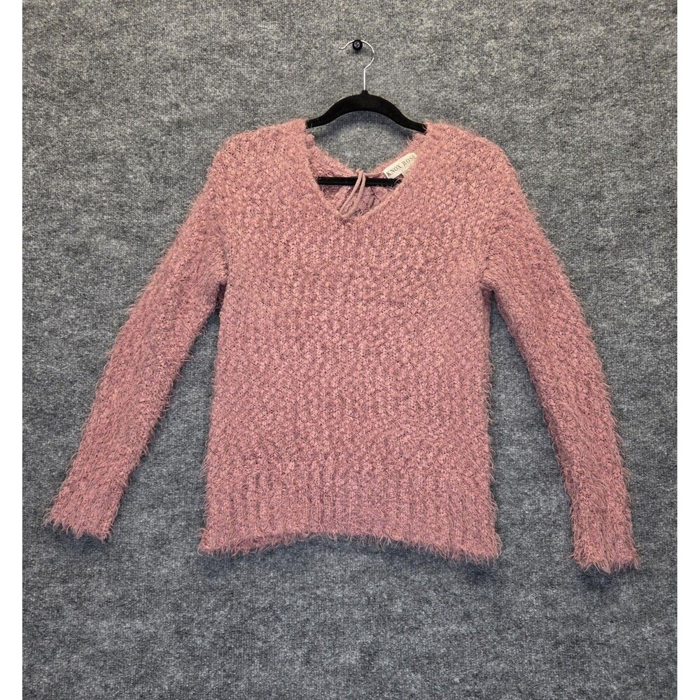 Knox Rose Sweater Womens XS Pink Fuzzy Chunky Knit Lace Back Wrap Pullover Boho